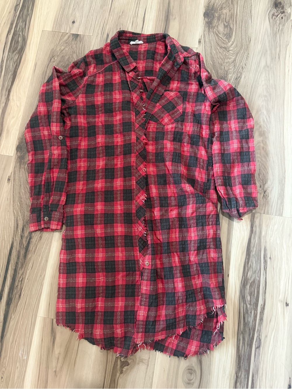 Red & Black oversized Plaid Button-Up Shirt